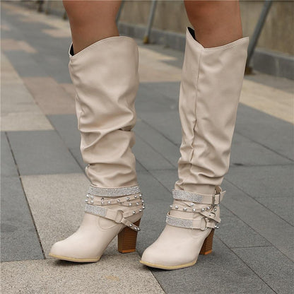 Women's Knee-High Slouchy Block Boots