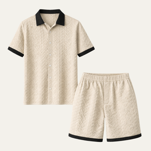 Men's Summer Shirt And Shorts Set Textured Lightweight - Fashinoza