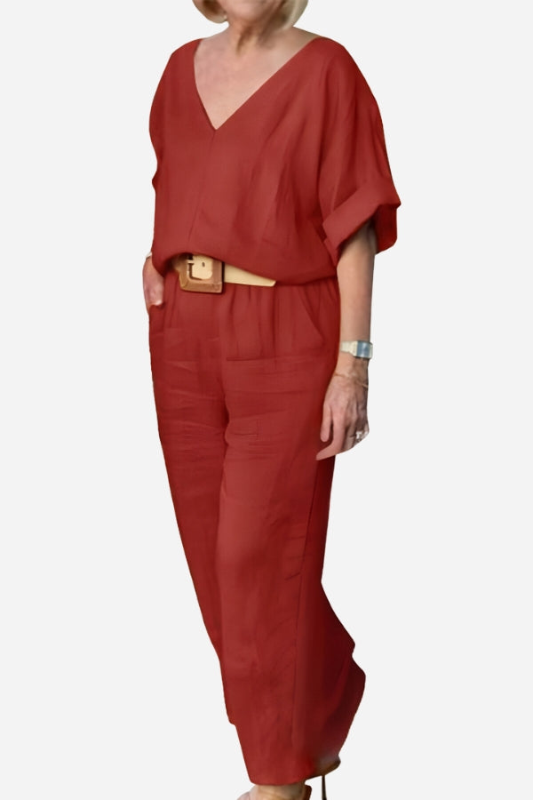 Women's V-Neck Batwing And Pants Set - Fashinoza