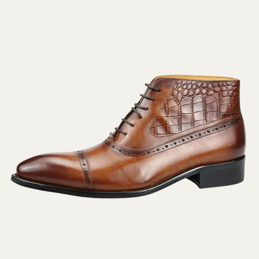 Men's Leather Ankle Boots Pointed Toe Black - Fashinoza