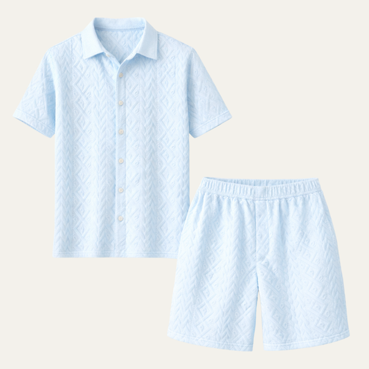 Men's Summer Shirt And Shorts Set Textured - Fashinoza