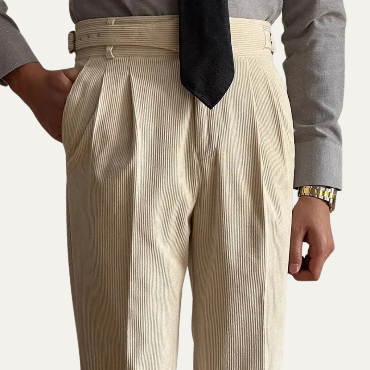 Men's Retro High Waist Pleated Pants