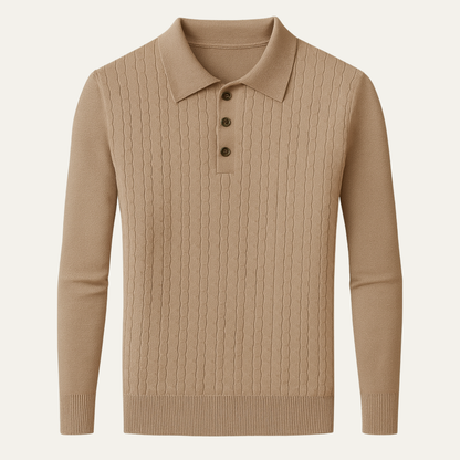 Men's Cable Knit Polo Sweater - Fashinoza