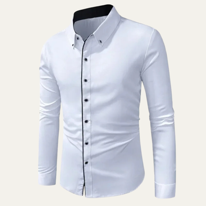 Men's Slim Fit White Dress Shirt Long Sleeve Cotton