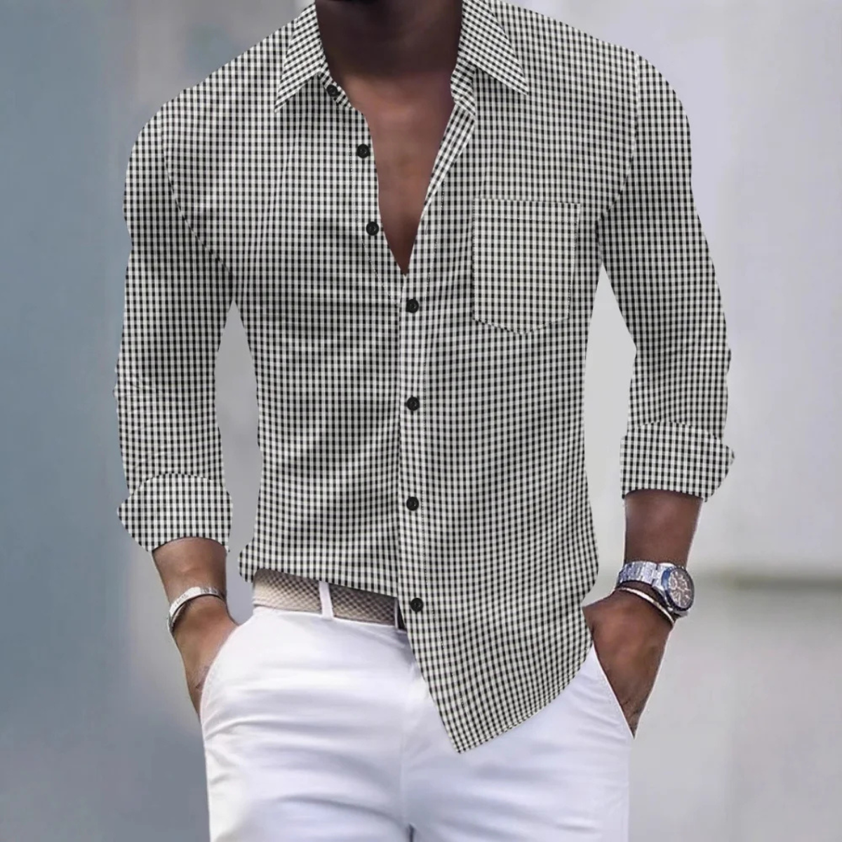 Men's Slim Fit Gingham Long Sleeve Shirt