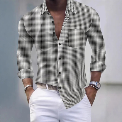 Men's Slim Fit Gingham Long Sleeve Shirt