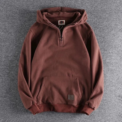Men's Half-Zip Hoodie Fleece Kangaroo Pocket Grey
