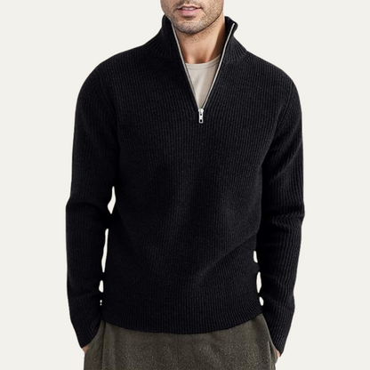 Men's Quarter Zip Ribbed Sweater Casual Knit