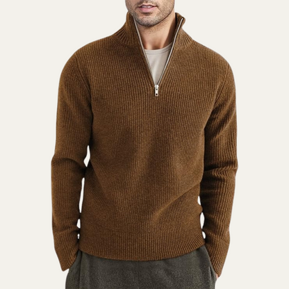 Men's Quarter Zip Ribbed Sweater Casual Knit