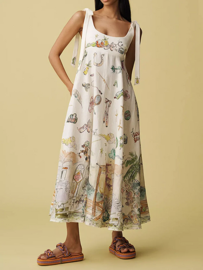 Women's Painted Ballet Tie Midi Dress