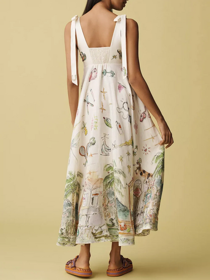 Women's Painted Ballet Tie Midi Dress