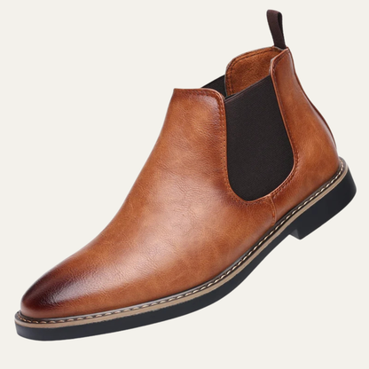 Men's Leather Chelsea Boots Vintage Slip On Brown