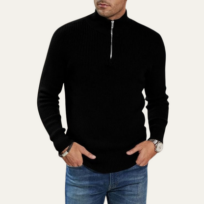 Men's Quarter Zip Ribbed Sweater Casual Knit