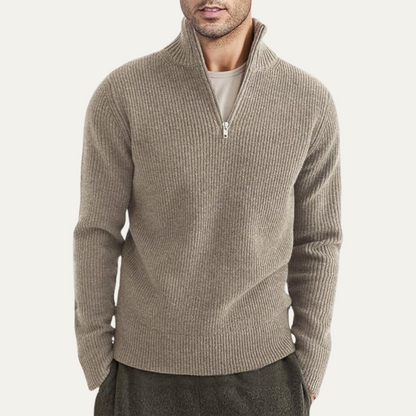 Men's Quarter Zip Ribbed Sweater Casual Knit
