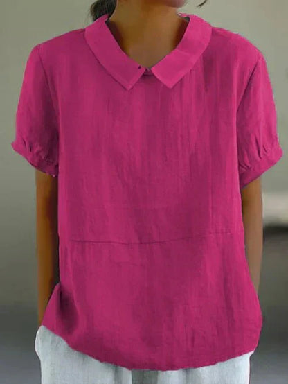 Women's Short Sleeve Casual Blouse Peter Pan Collar