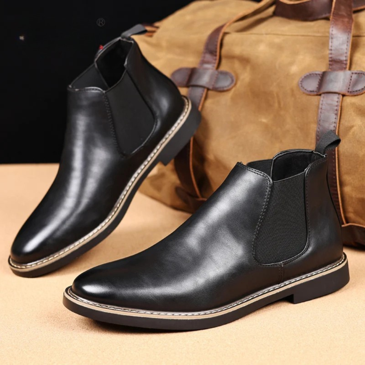 Men's Leather Chelsea Boots Vintage Slip On Brown