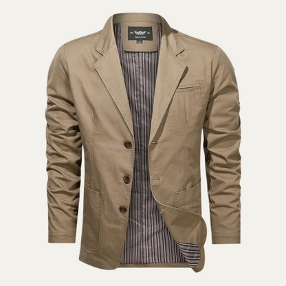 Men's Cotton Blazer Lightweight Beige - Fashinoza