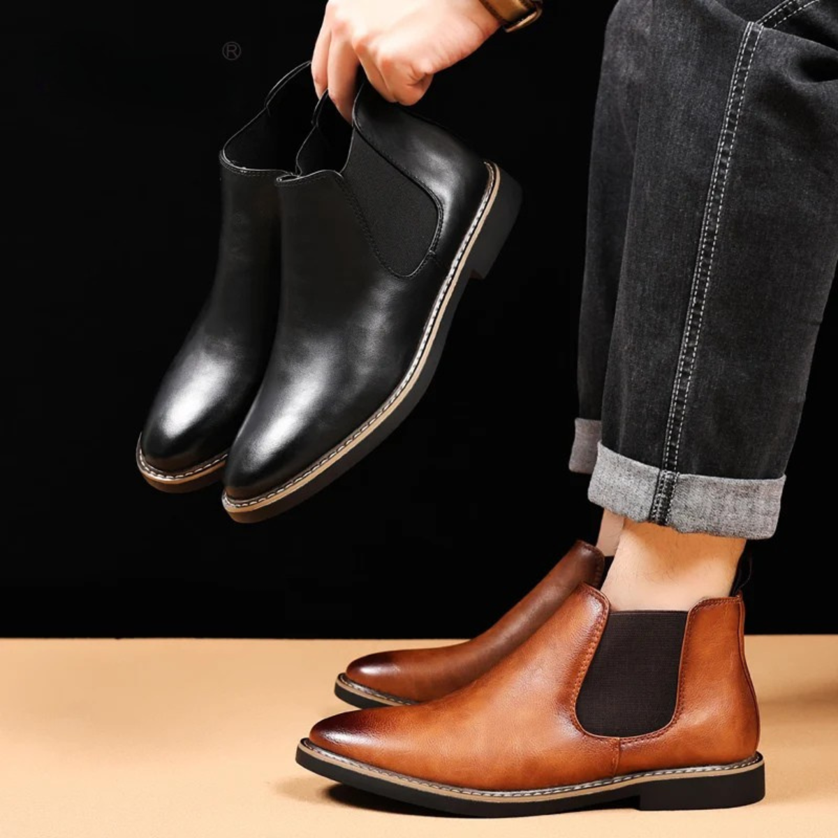 Men's Leather Chelsea Boots Vintage Slip On Brown