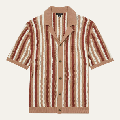 Men's Vintage Stripe Knit Button Up Shirt - Fashinoza