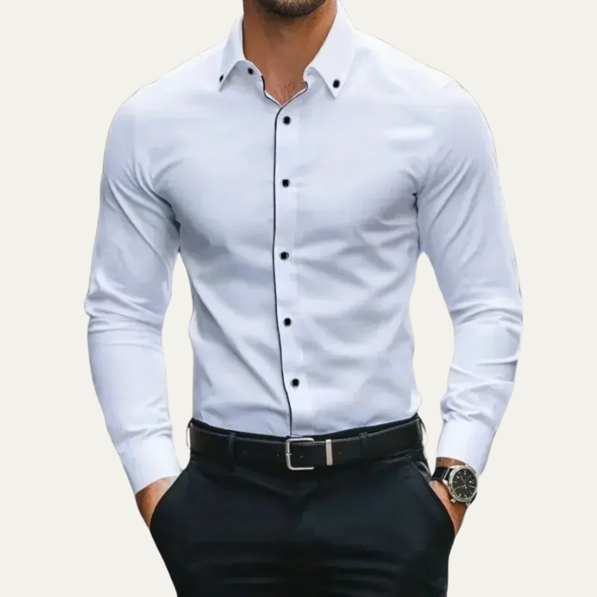 Men's Slim Fit White Dress Shirt Long Sleeve Cotton