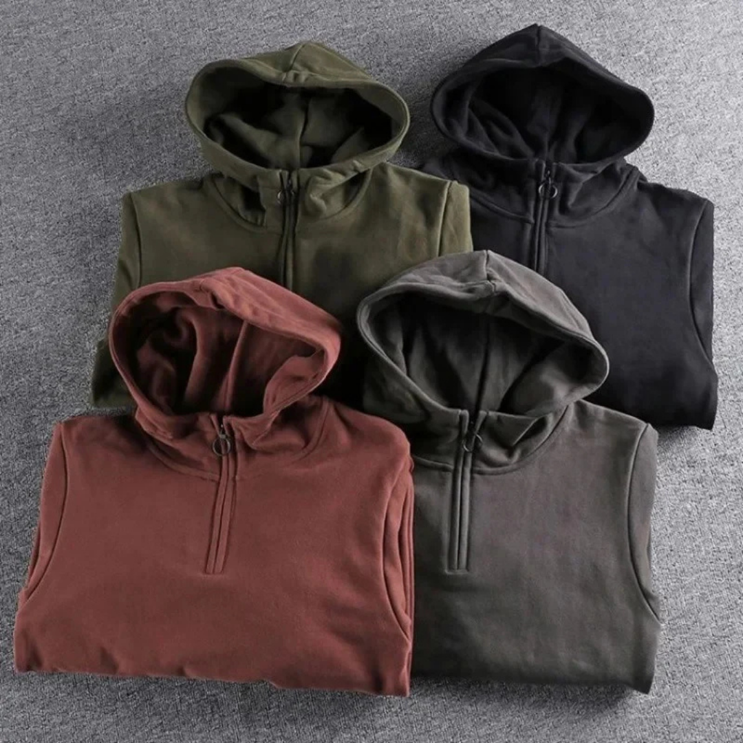 Men's Half-Zip Hoodie Fleece Kangaroo Pocket Grey