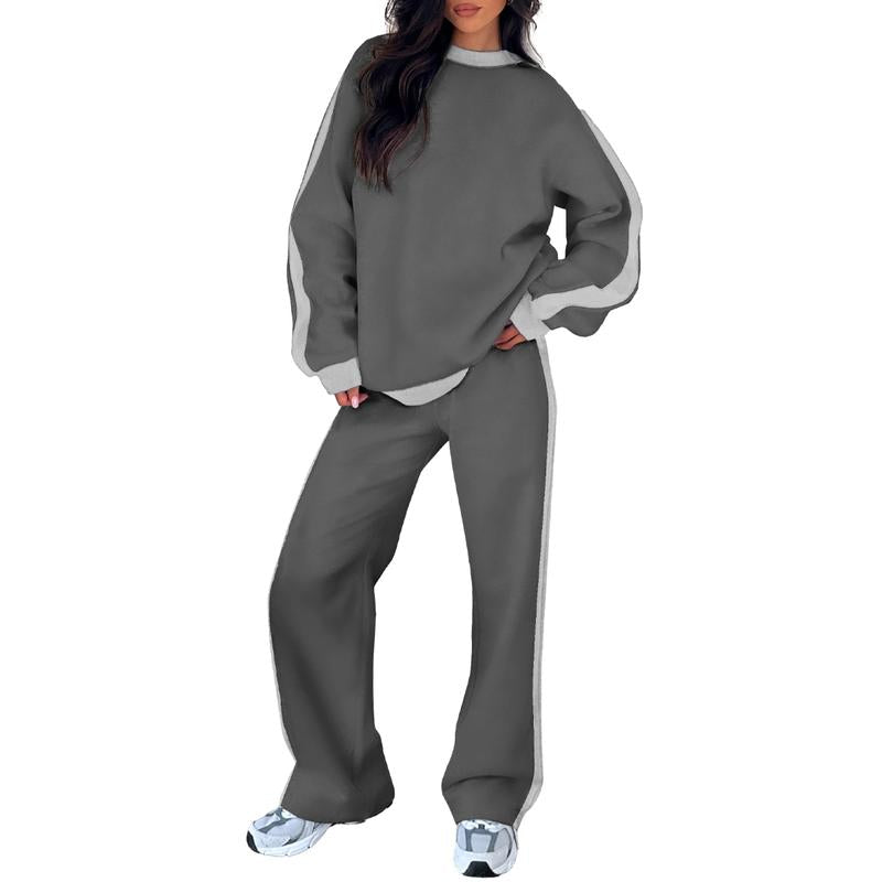 Women's Crew Neck Sweatshirt Set Wide Leg Pants