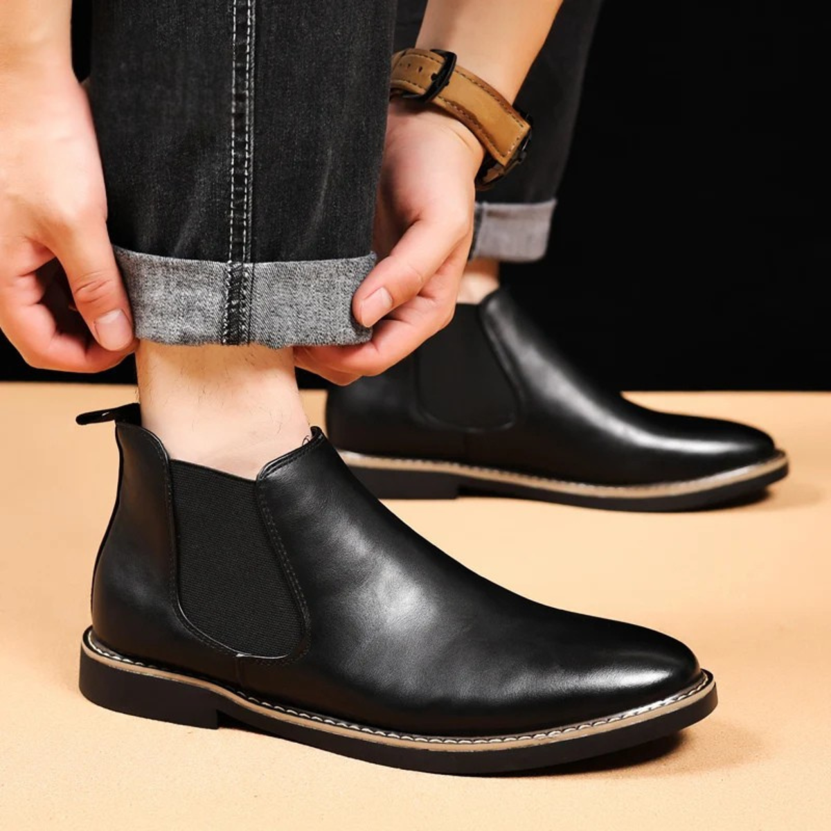 Men's Leather Chelsea Boots Vintage Slip On Brown