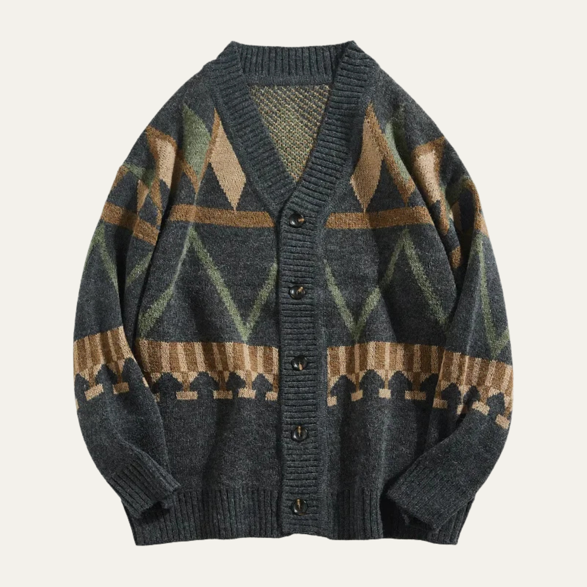 Men's Vintage Geometric Cardigan Red - Fashinoza