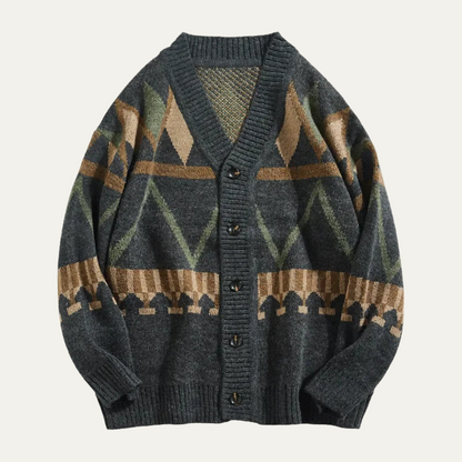 Men's Vintage Geometric Cardigan Red - Fashinoza