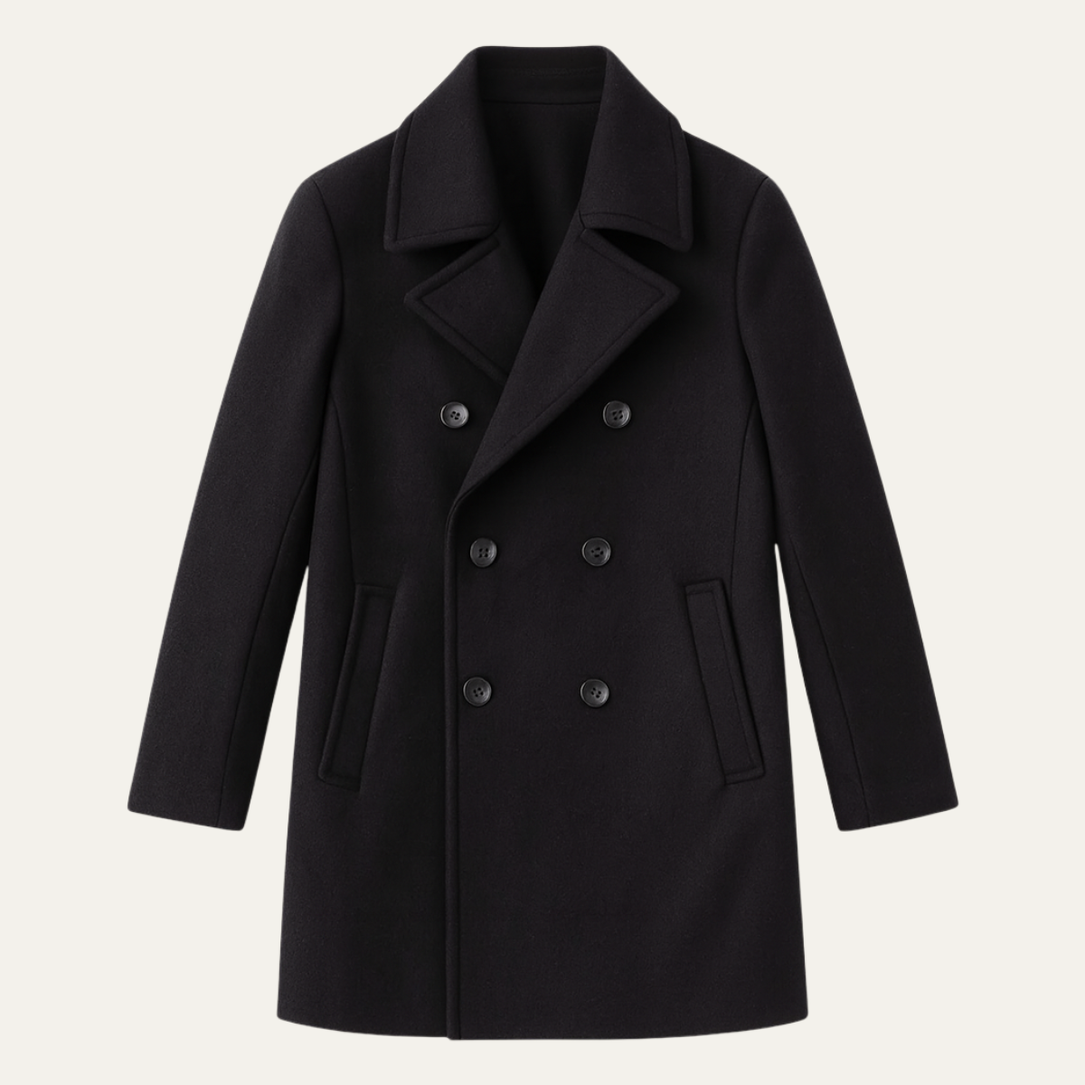 Men's Double Breasted Wool Peacoat Black - Fashinoza