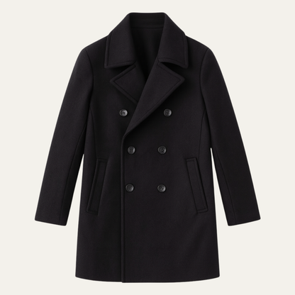 Men's Double Breasted Wool Peacoat Black - Fashinoza