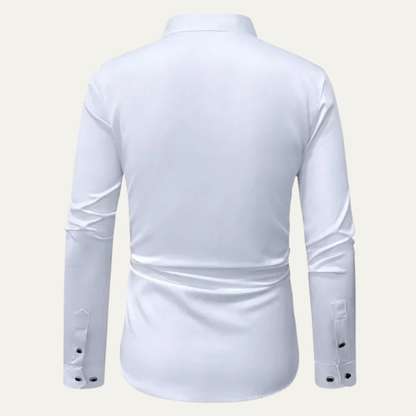 Men's Slim Fit White Dress Shirt Long Sleeve Cotton