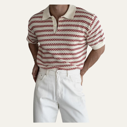 Men's Striped Polo Shirt Turn Down Collar Knit