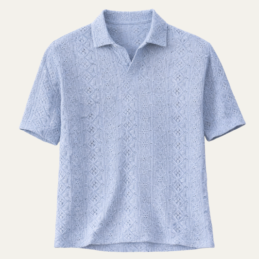 Men's Short Sleeve Polo Shirt Cotton Light Blue - Fashinoza