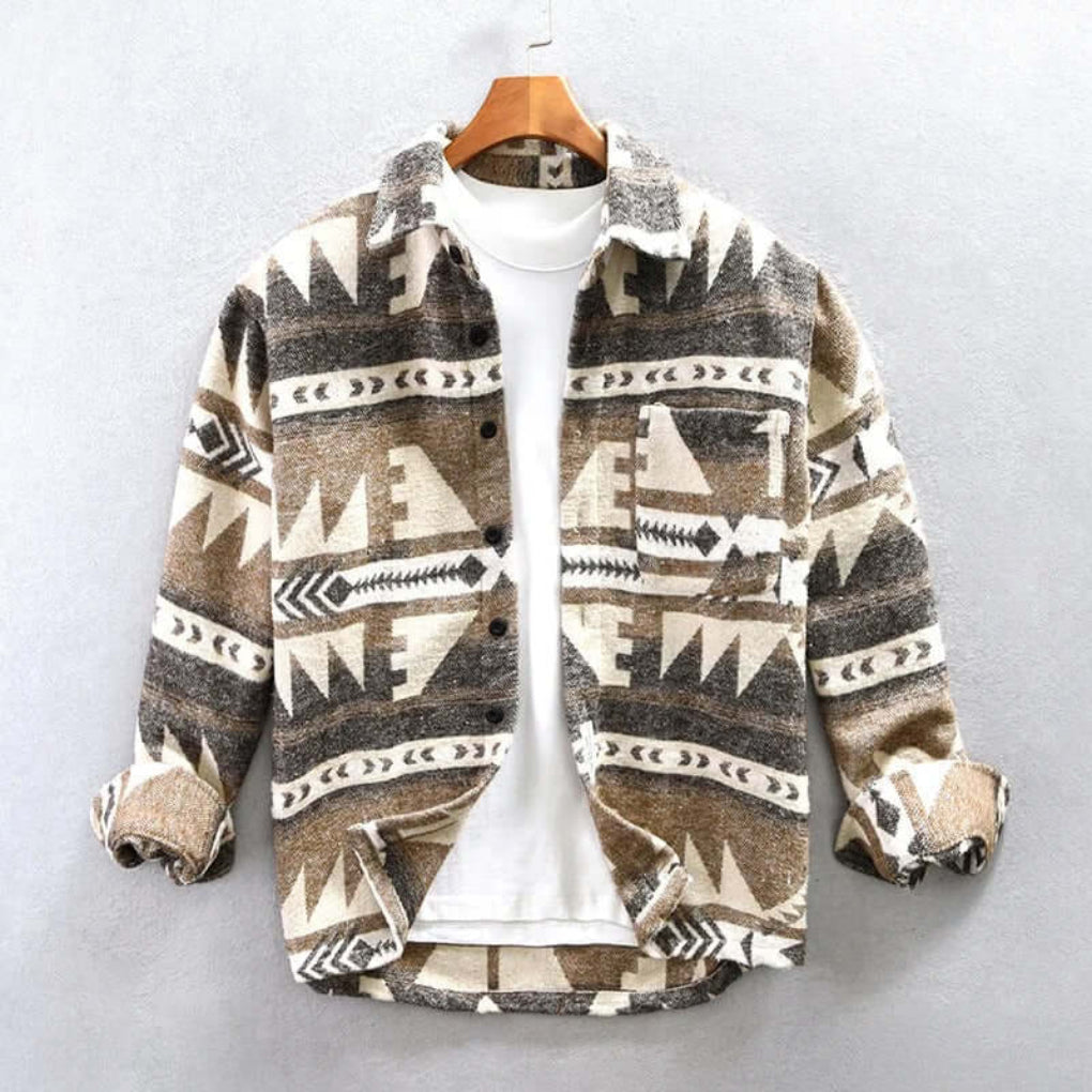 Southwestern Aztec Print Shirt Jacket becomes: Aztec Print Shirt