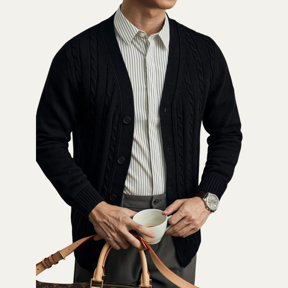 Men's Cable Knit Cardigan Button Up Sweater