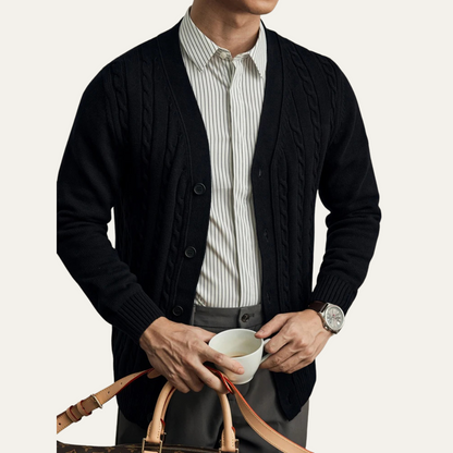 Men's Cable Knit Cardigan Button Up Sweater