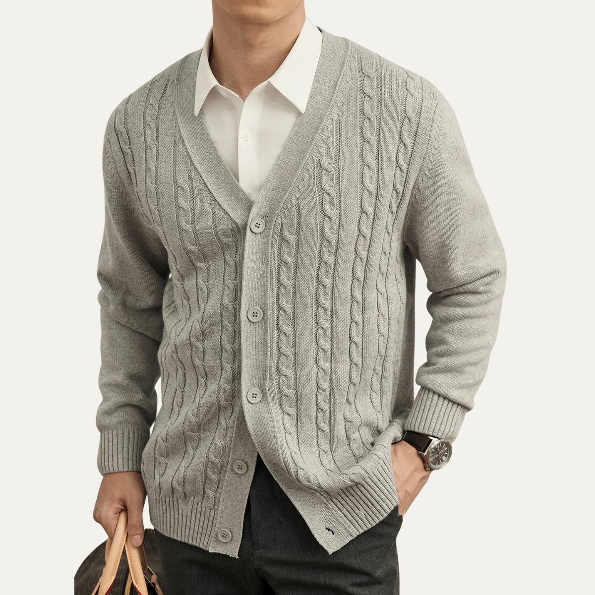 Men's Cable Knit Cardigan Button Up Sweater