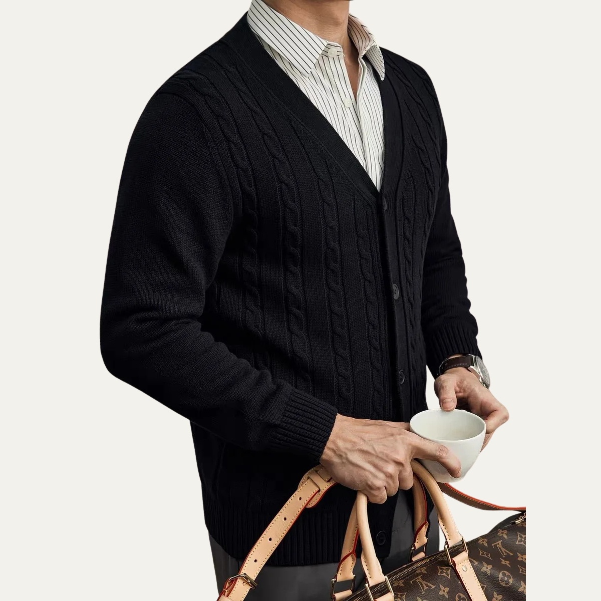 Men's Cable Knit Cardigan Button Up Sweater