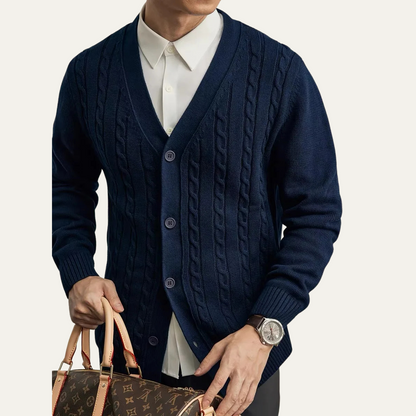 Men's Cable Knit Cardigan Button Up Sweater