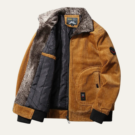 Men's Corduroy Thermal Jacket Fur Collar - Fashinoza