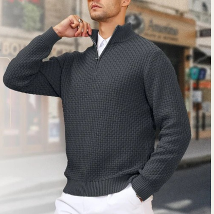 Men's Knitted Sweater Warm Half Zip Winter Beige