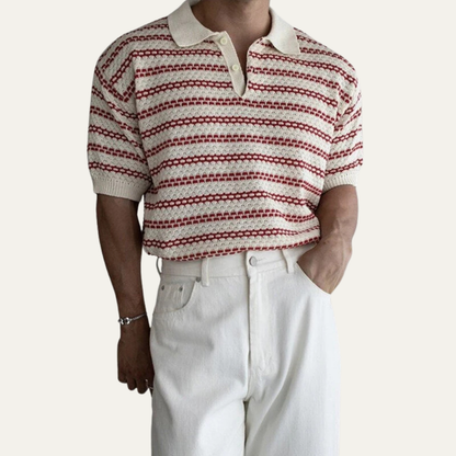 Men's Striped Polo Shirt Turn Down Collar Knit