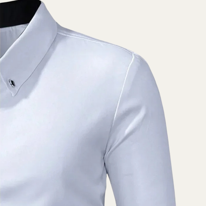 Men's Slim Fit White Dress Shirt Long Sleeve Cotton