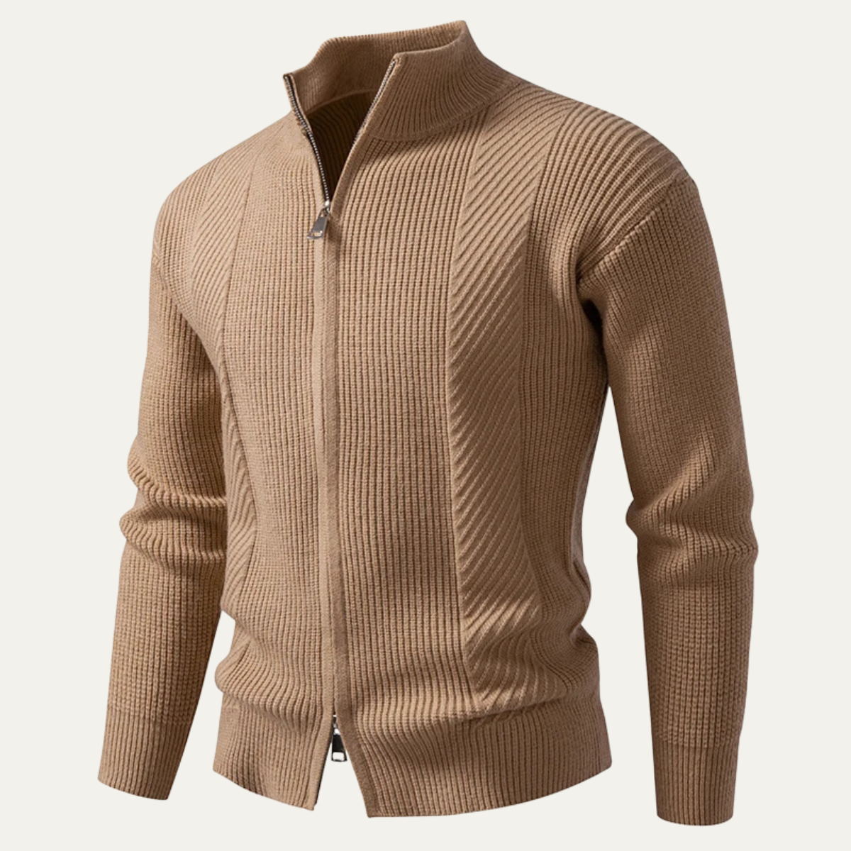 Men's Ribbed Knit Sweater Zip Up Casual