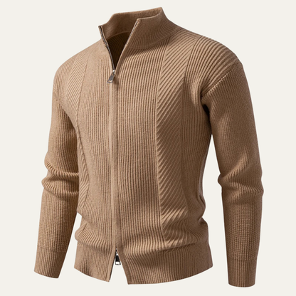 Men's Ribbed Knit Sweater Zip Up Casual