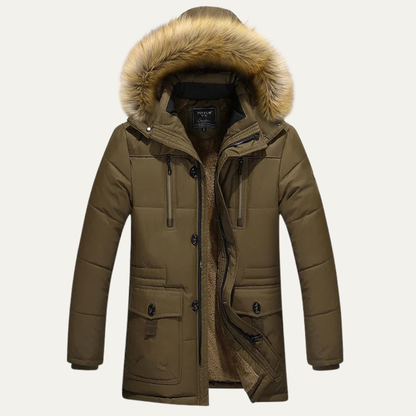 Men's Cotton Padded Winter Coat Fur Hood - Fashinoza