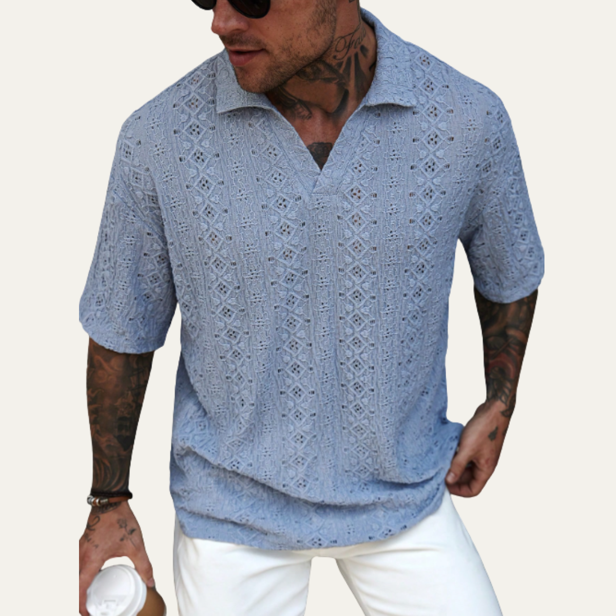 Men's Short Sleeve Polo Shirt Cotton Light Blue