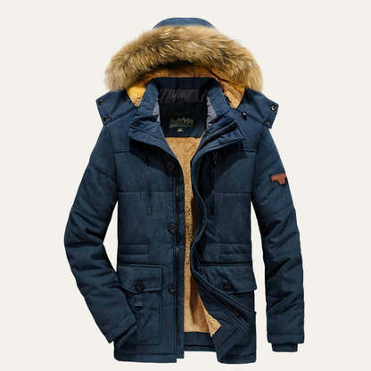 Men's Fleece Lined Hooded Parka Jacket - Fashinoza