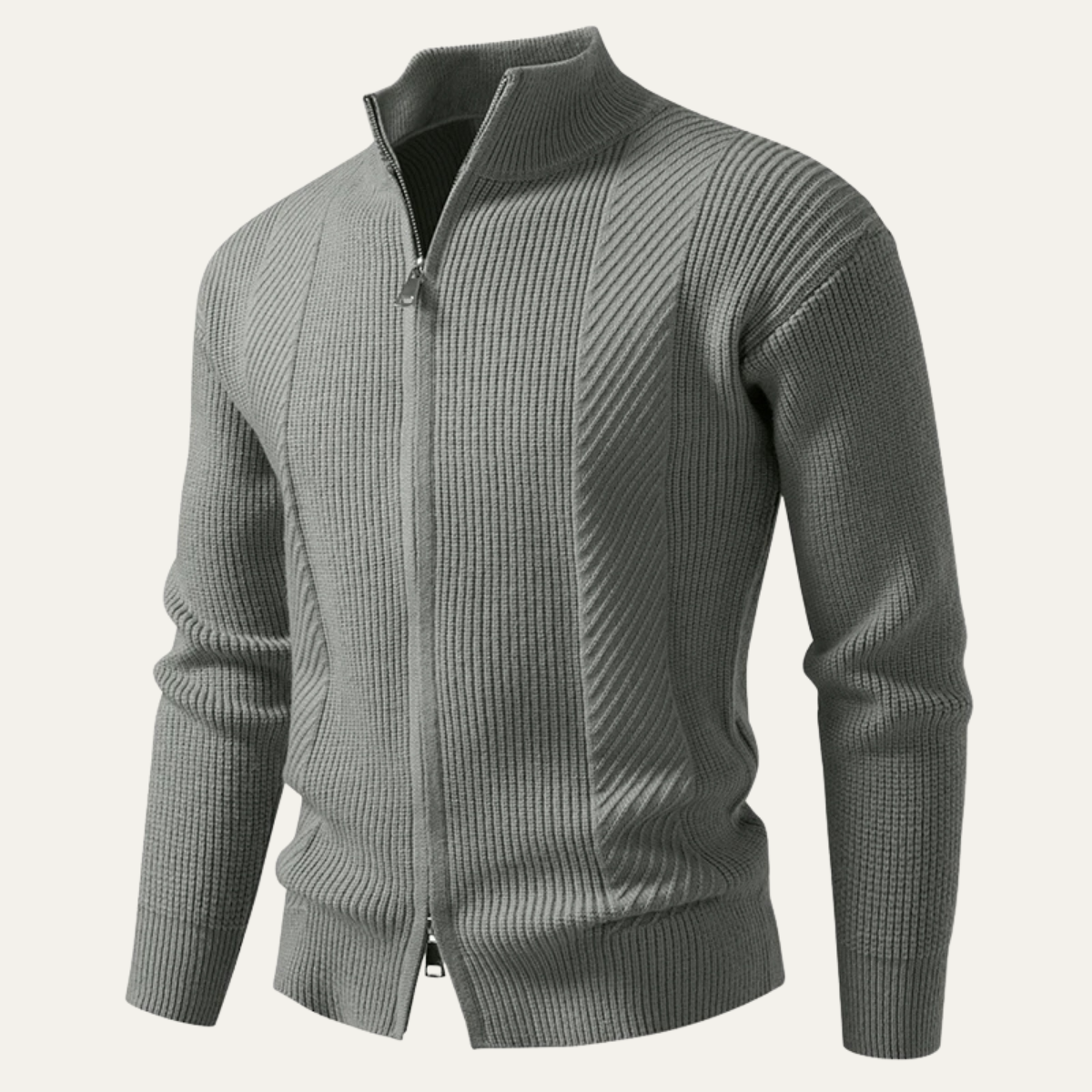 Men's Ribbed Knit Sweater Zip Up Casual